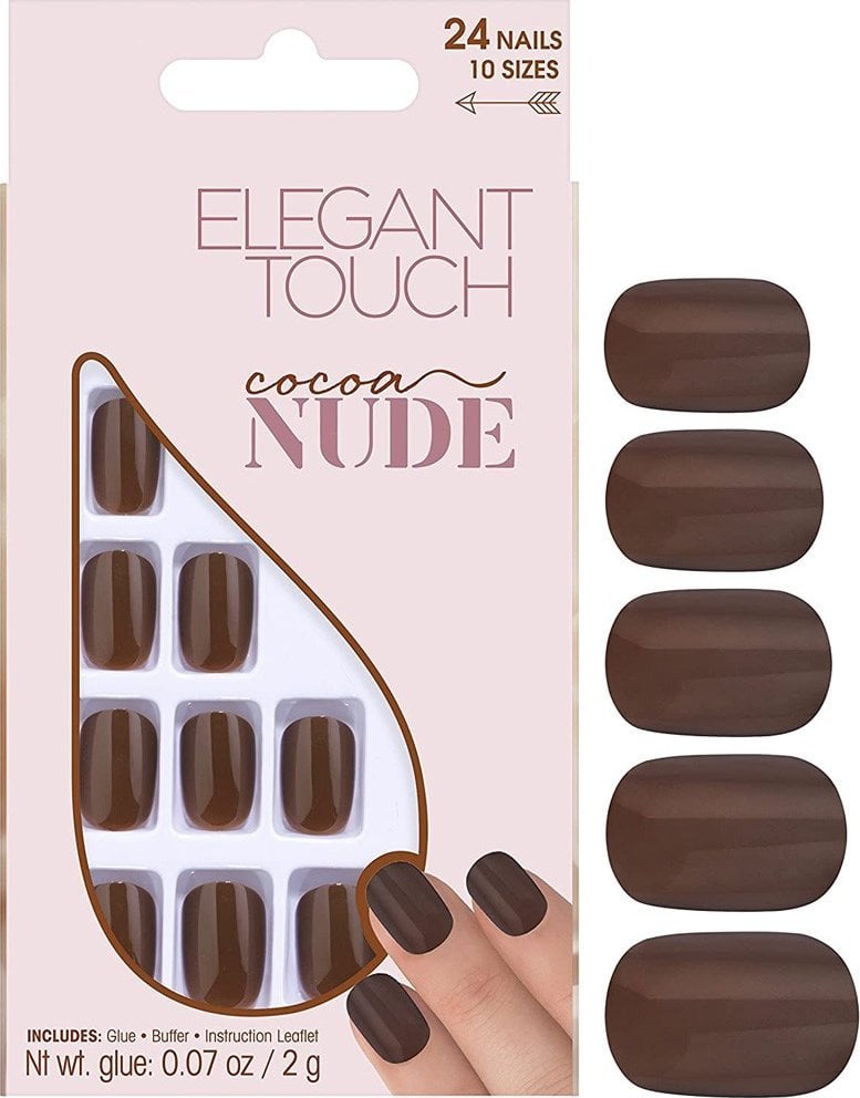 Elegant Touch Set, Elegant Touch, Nude, Squoval, Artificial Nails, Cocoa, 24 pcs For Women