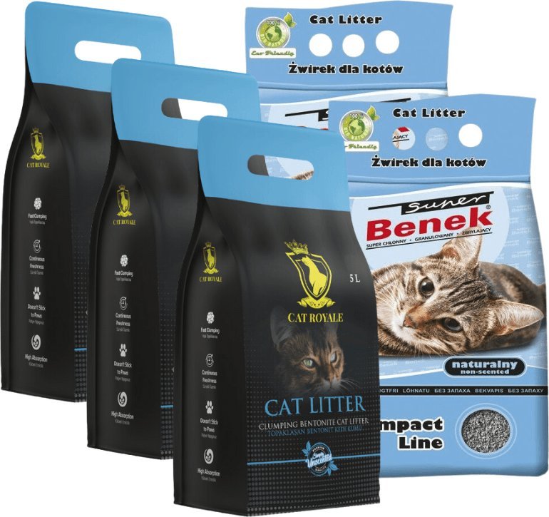 Żwirek dla kota Benek MIX Żwirków Benek, Cat Royale - Naturalny 25l (5x5l)