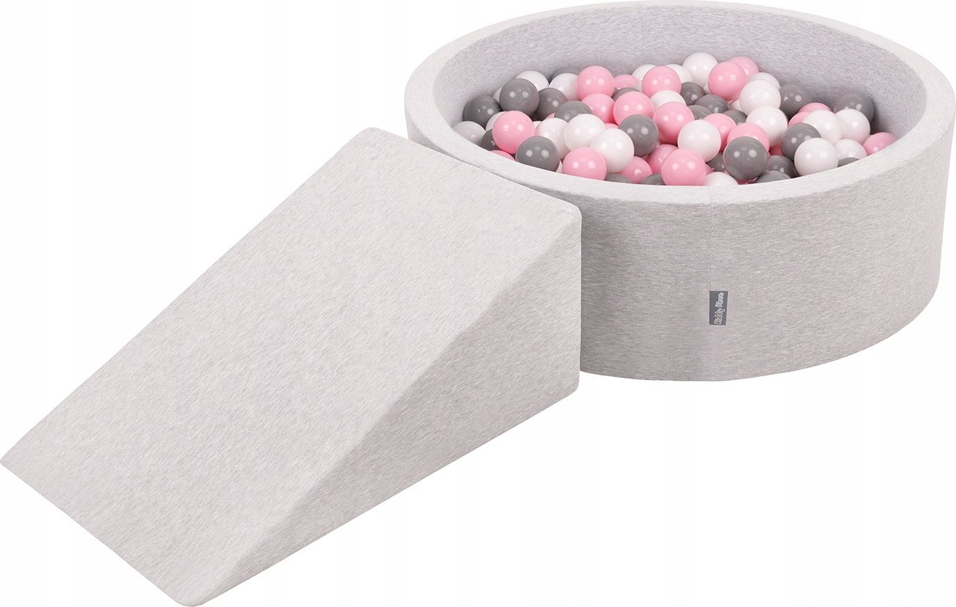 KiddyMoon Piankowy plac zabaw PPZP-OK30D-112 z piłeczkami jasnoszary: biały-szary-pudrowy róż basen 200/klin L Zabawka plac zabaw