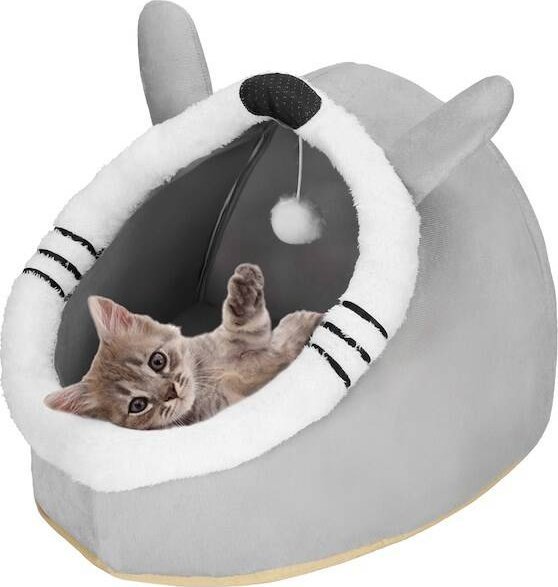 Springos Legowisko dla kota z zabawką i poduszką, 42x44x35 cm posłanie szare UNIWERSALNY