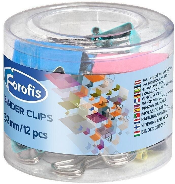 Klipy biurowe 32mm kolorowe pastel 12szt