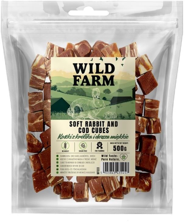 WILD FARM kostki z królika i dorsza miękkie 500g przysmak dla psa