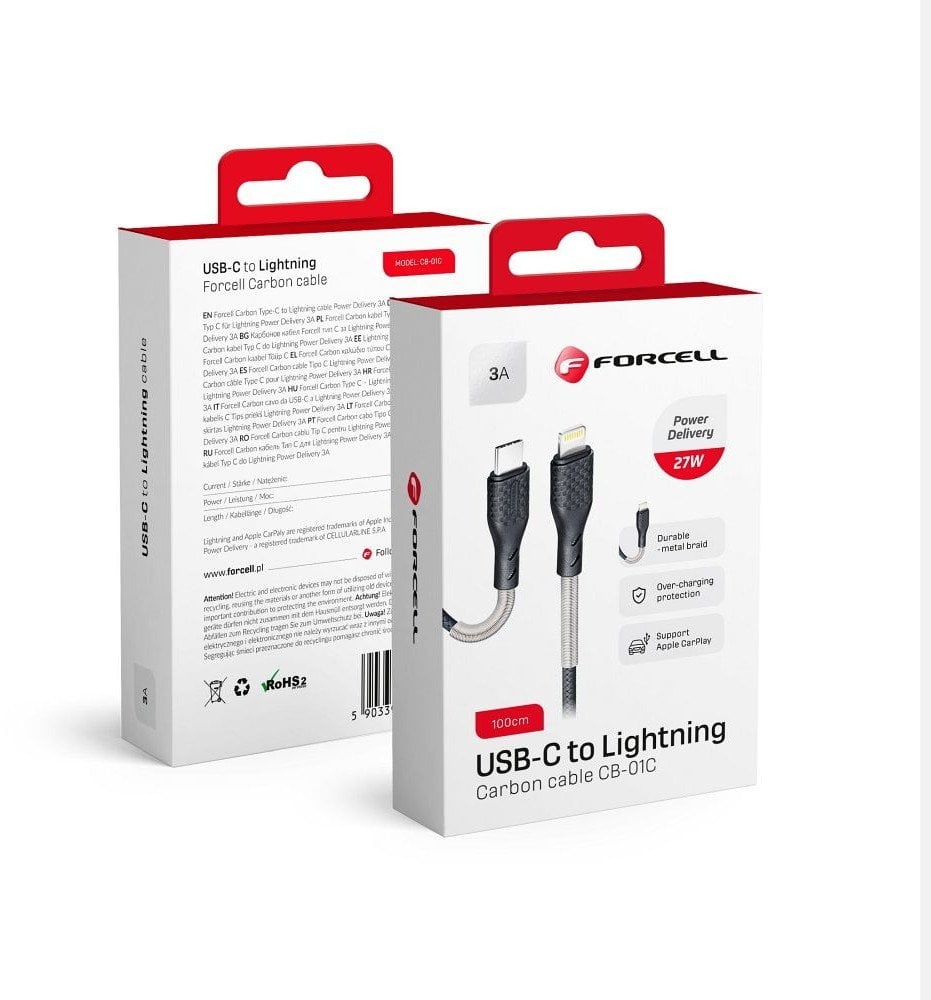 Kabel USB ForCell USB-C - Lightning 1 m Czarny