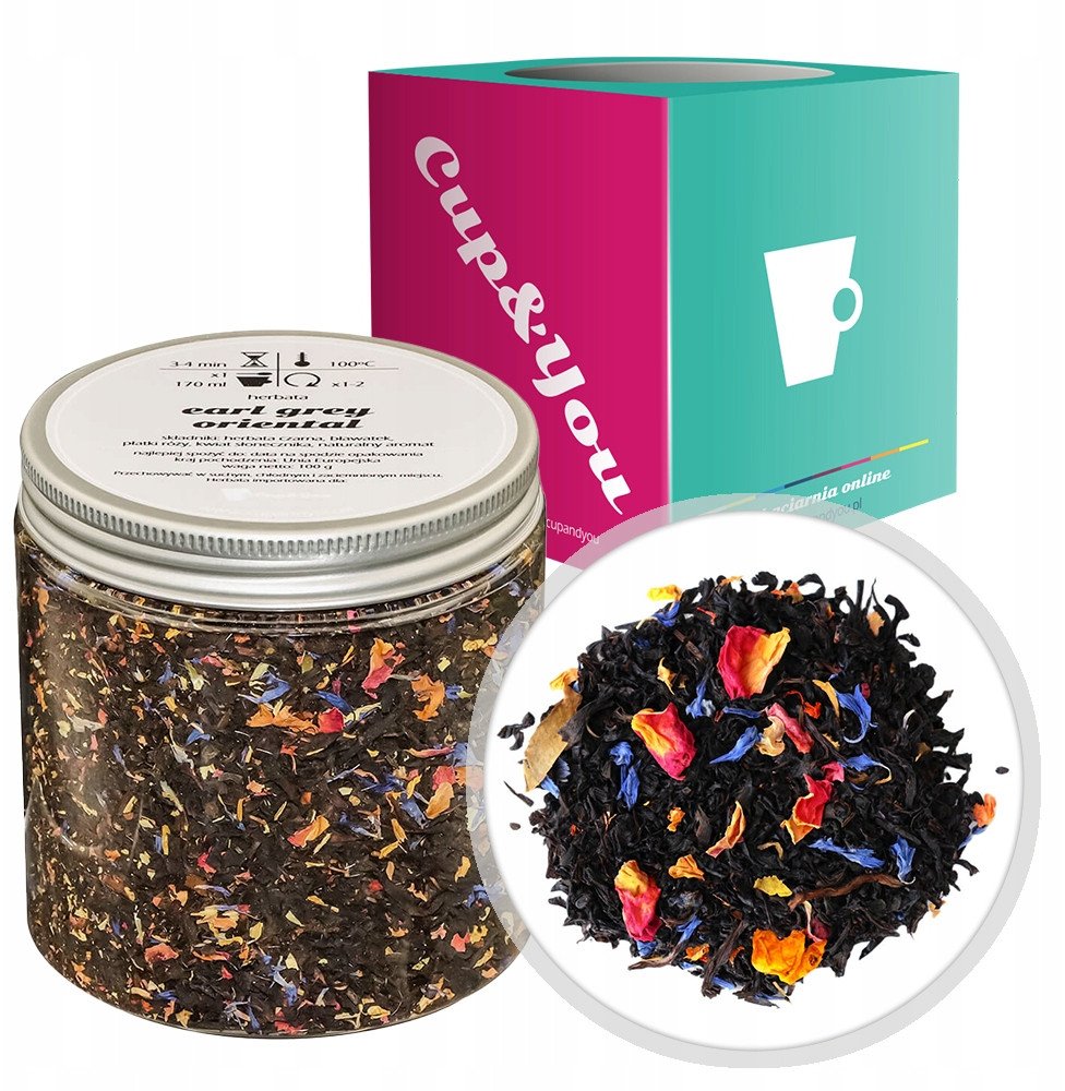 Herbata czarna EARL GREY ORIENTAL bławatek płatki róży 100g - sypana liściasta herbata PREMIUM Cup&You
