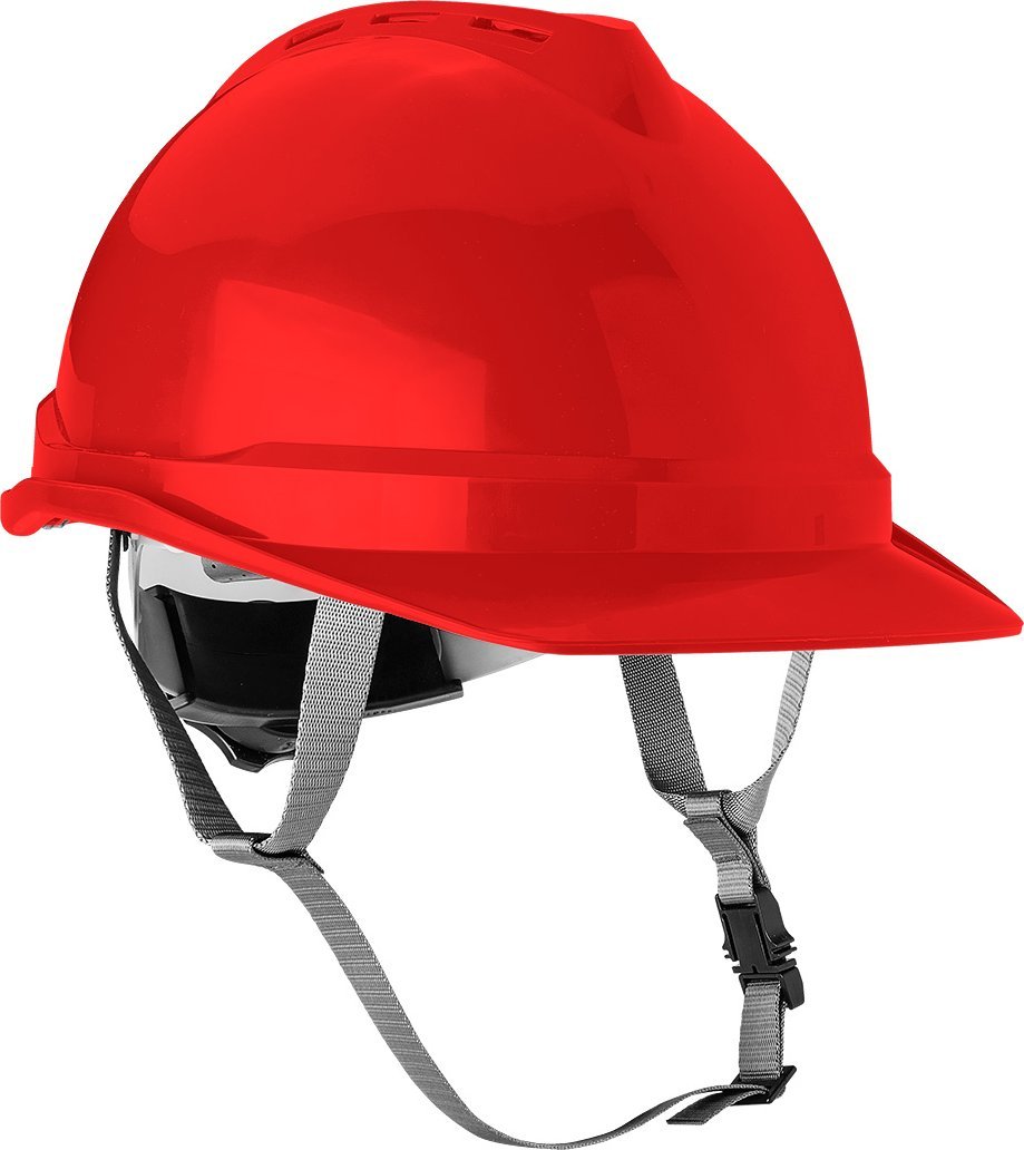Neo Hełm przemysłowy z paskiem podbródkowym, czerwony