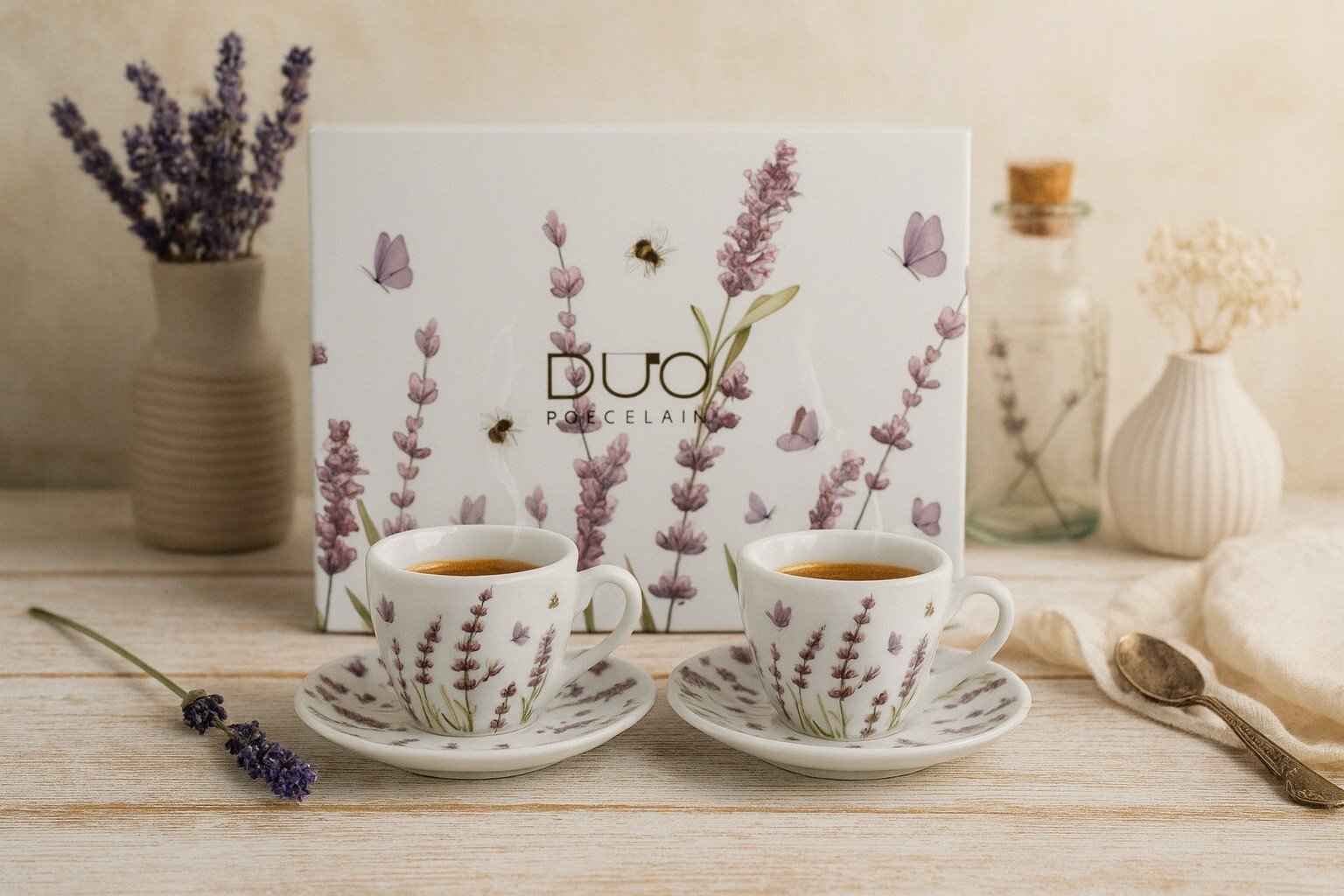 Komplet 2 filiżanek do espresso 110 ml + spodki Classic Lavender