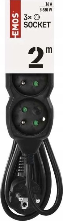 Emos Przedłużacz 3gniazdkowy z uziemieniem 2m Czarna listwa zasilająca