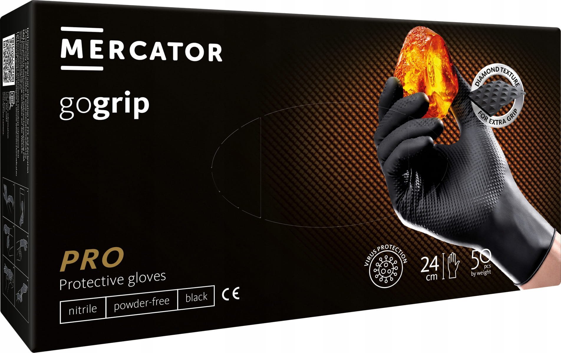 Mercator Rękawice Nitrylowe 50 szt. Gogrip Black (L 8-9)