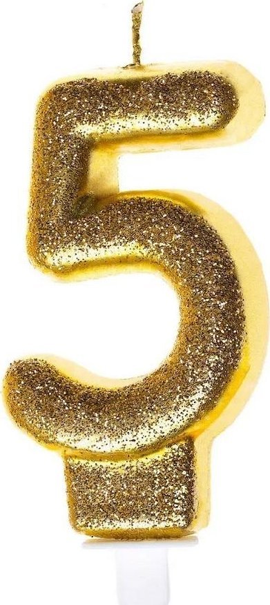 Świeczka urodzinowa 5 złoty brokat