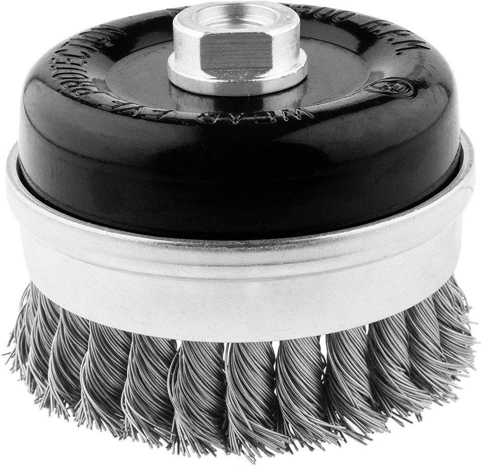 Szczotka druciana doczołowa wzmacniania 100 mm, drut skręcony, INOX, M14
