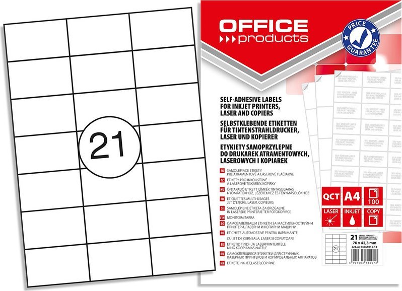 Office Products Etykiety Office Products A4 70x42.3mm białe (100)