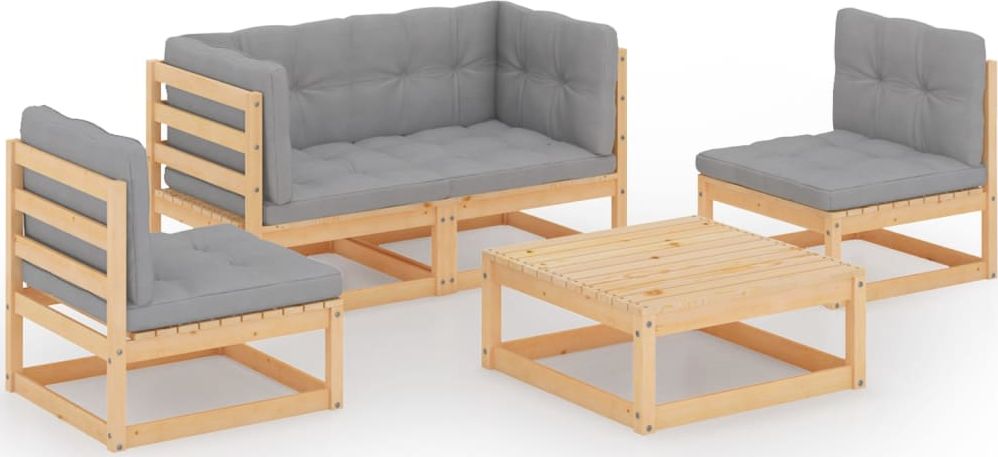 vidaXL 5-cz. zestaw wypoczynkowy do ogrodu, z poduszkami, lita sosna