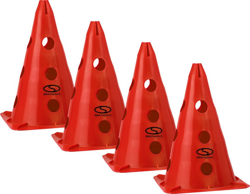 Zestaw pachołków treningowych 4 szt. - 30 cm czerwone / PT4-13H-RZestaw 4 pachołków SMJ sport 30 cm z 12 otworami bocznymi i jednym górnym. Wytrzymałe