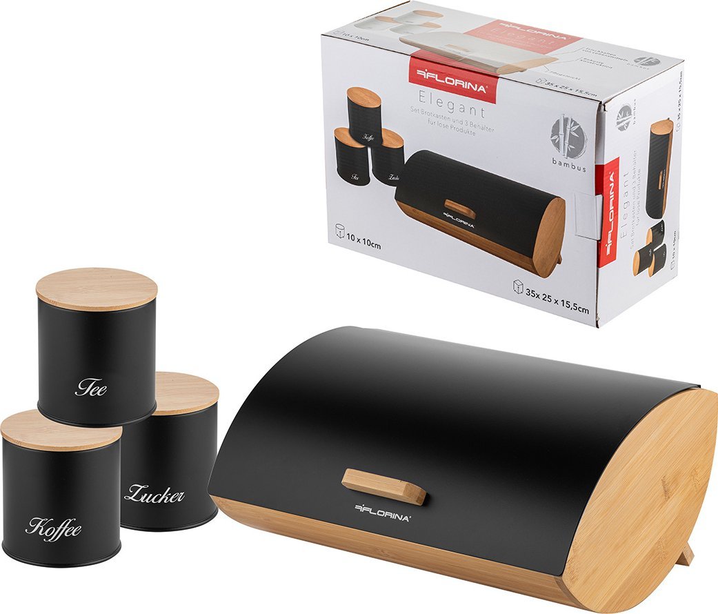 Chlebak Florina Zestaw kuchenny chlebak i 3 pojemniki na kawę herbatę cukier Florina Elegant czarny