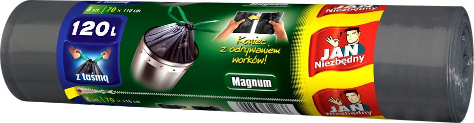 JAN Niezbędny WORKI NA ŚMIECI JAN NIEZBĘDNY 120L 8 SZTUK Z TAŚMĄ