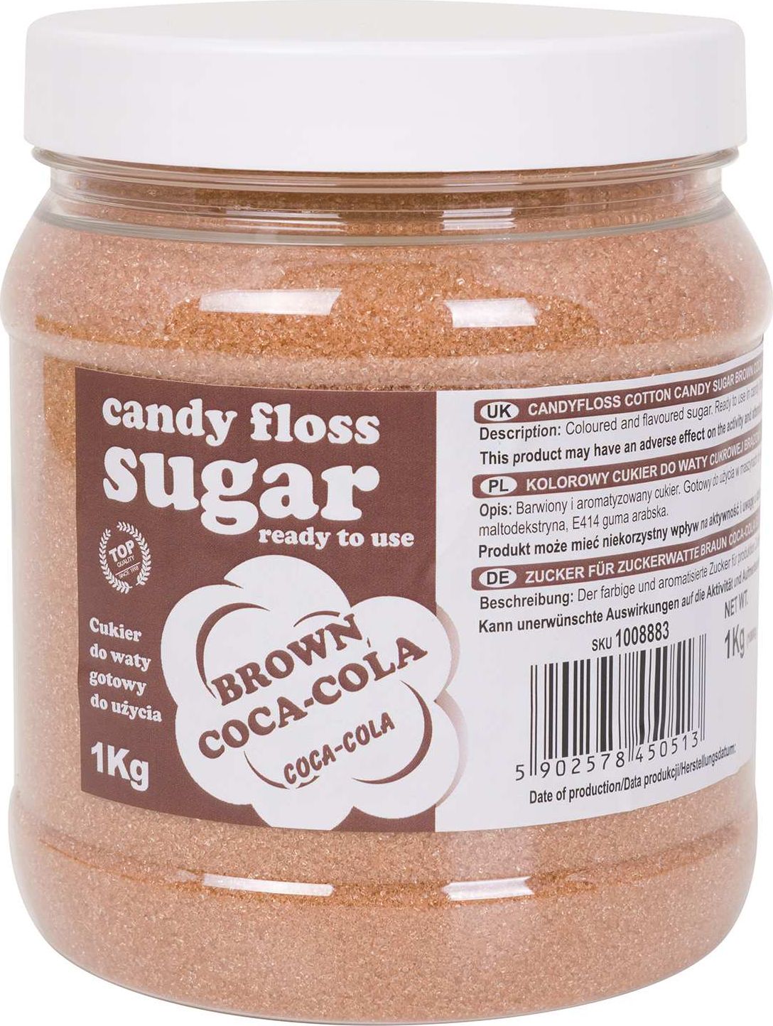 GSG24 Kolorowy cukier do waty cukrowej brązowy o smaku coca-coli 1kg Kolorowy cukier do waty cukrowej brązowy o smaku coca-coli 1kg
