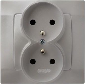 Ospel Gniazdo Karo podwójne z uziemieniem srebrny perłowy (GP-2SZ/43)