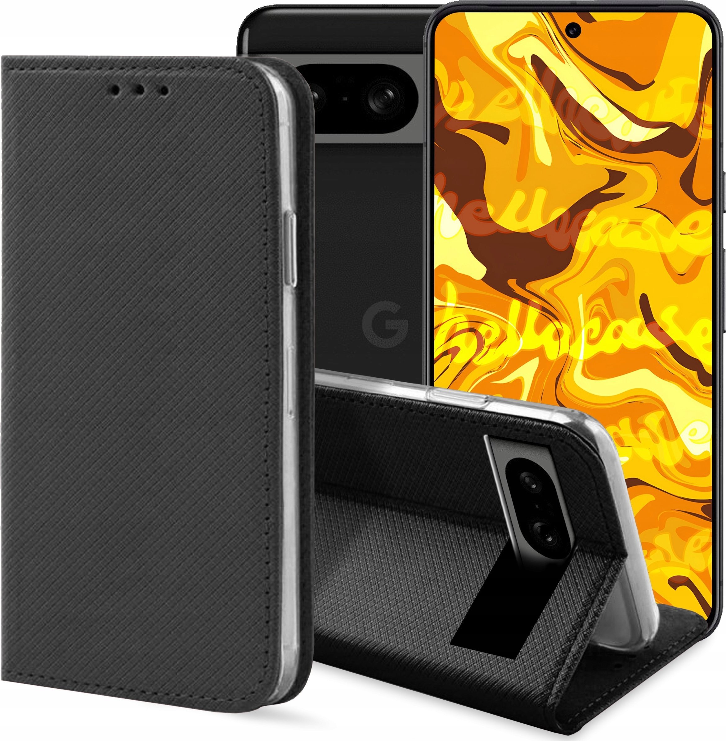 Hello Case ETUI Z KLAPKĄ DO GOOGLE PIXEL 8A CZARNE ZAMYKANE MAGNETYCZNE KABURA FLIP