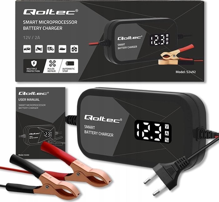 Inteligentna mikroprocesorowa ładowarka 12V | 2A | Prostownik z funkcjš regeneracji ogniw do akumulatora AGM GEL | LCD