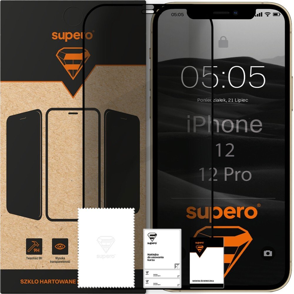 SUPERO Szkło hartowane do iPhone 12 / 12 Pro, prywatności z czarną ramką