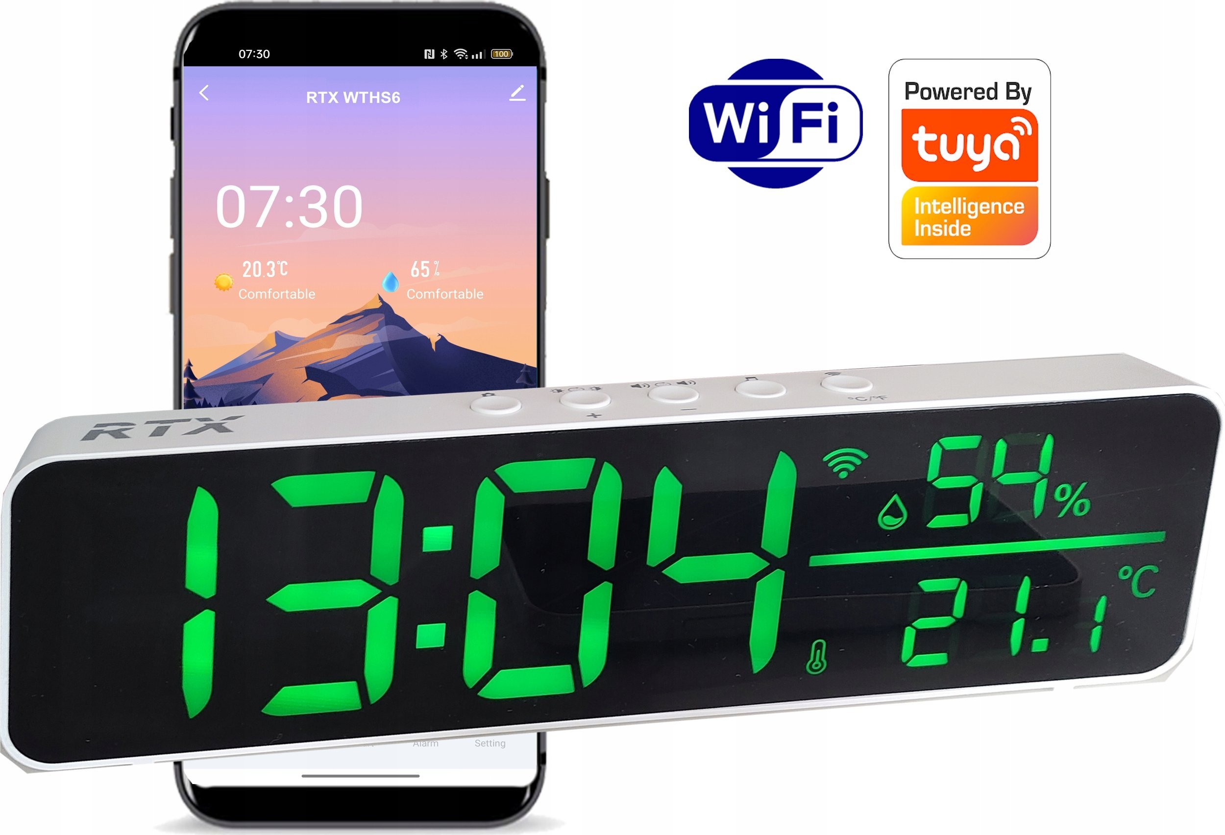 RTX Duży Zagar LED Czujnik Sensor Temperatury i Wilgotności WiFi Tuya