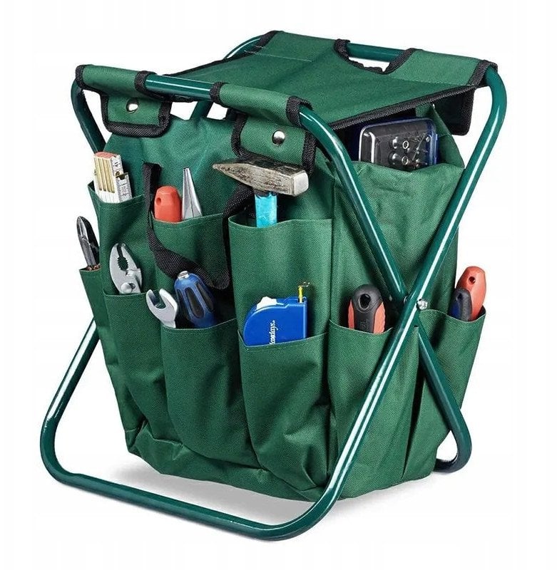 O14B STOŁEK TABORET OGRODOWY Z TORBĄ NA NARZĘDZIA