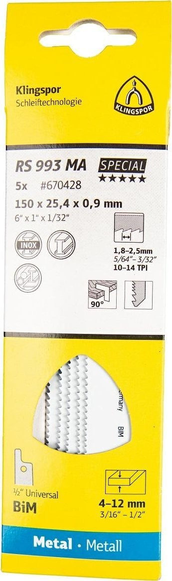Klingspor KLINGSPOR BRZESZCZOT DO PIŁY SZABLASTEJ 150x25,4x0,9mm RS 993 MA /5szt.