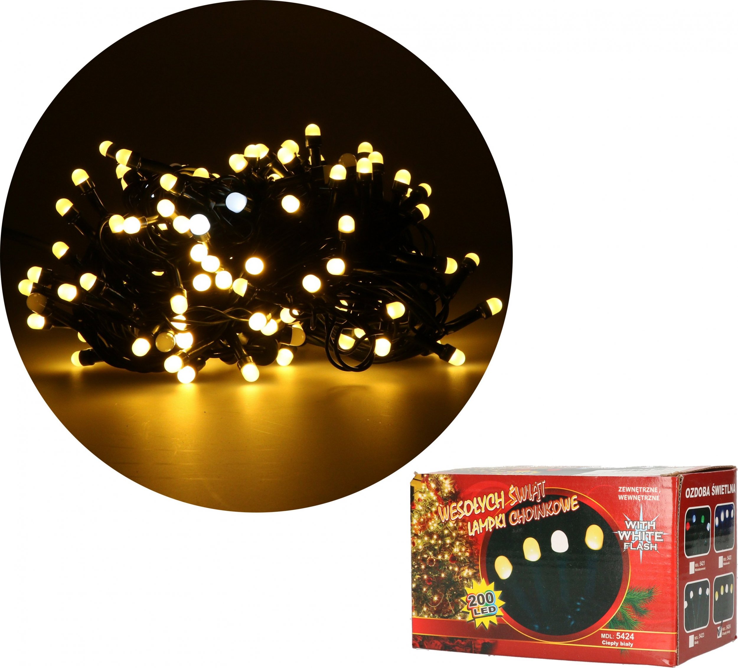 Lampki choinkowe VITALUX Lampki choinkowe kulki 200 LED 8W barwa ciepła + zimny flash 15m zewnętrzne BLWZ02-5