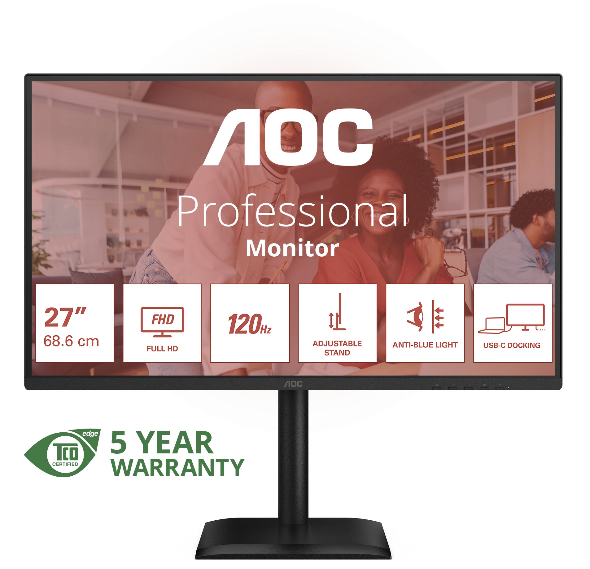 AOC 27E4CV monitor komputerowy 68,6 cm (27") 1920 x 1080 px Full HD LED Czarny