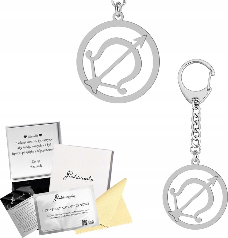 Radziszewska Jewellery BRELOK ZE ZNAKIEM ZODIAKU STRZELEC SREBRO 925 PREZENT GADŻET GRAWER