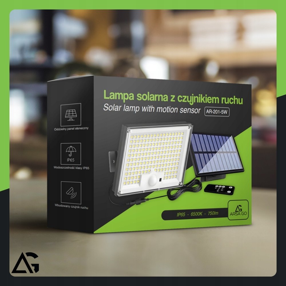 LAMPA SOLARNA LED 300W Z OSOBNYM PANELEM PILOT Z CZUJNIKIEM ZMIERZCHU RUCHU