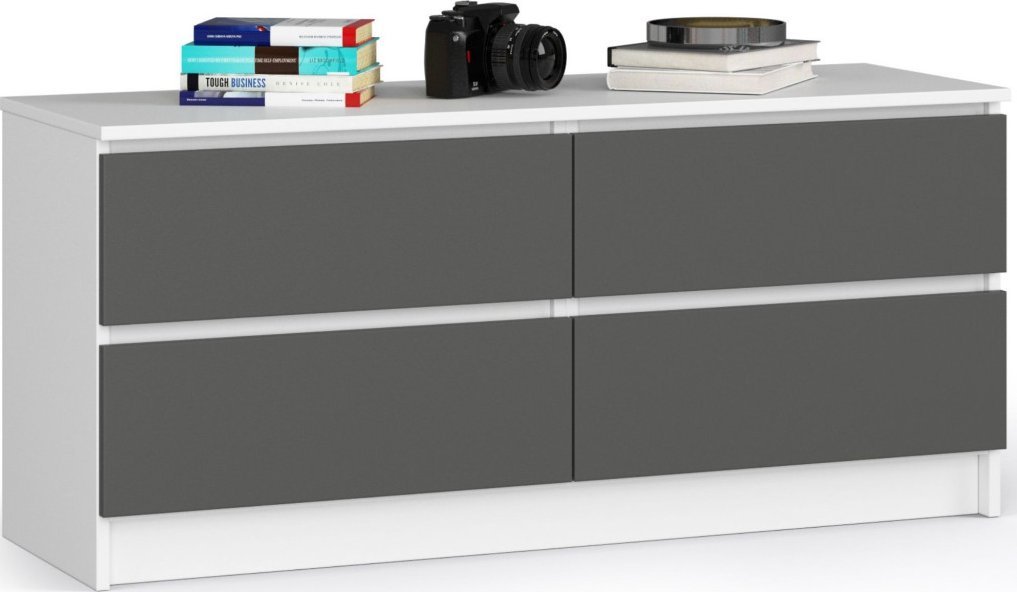 Fabryka Mebli Akord Komoda K 120 cm 4 szuflady - biała-grafit szary