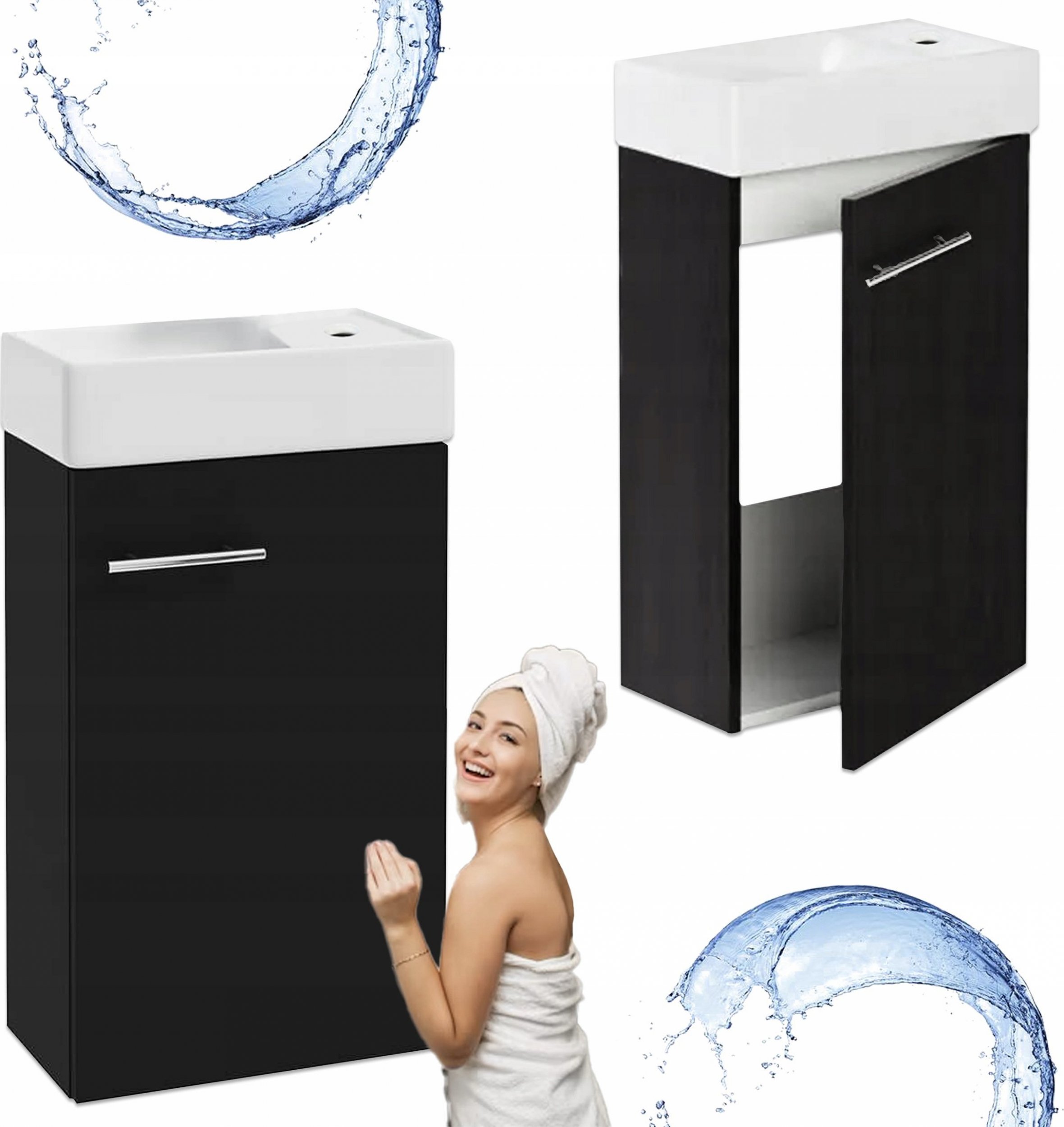 Stamar Łazienkowa Szafka Wisząca z Umywalką 40 cm Czarny Lakier No Fingerprint