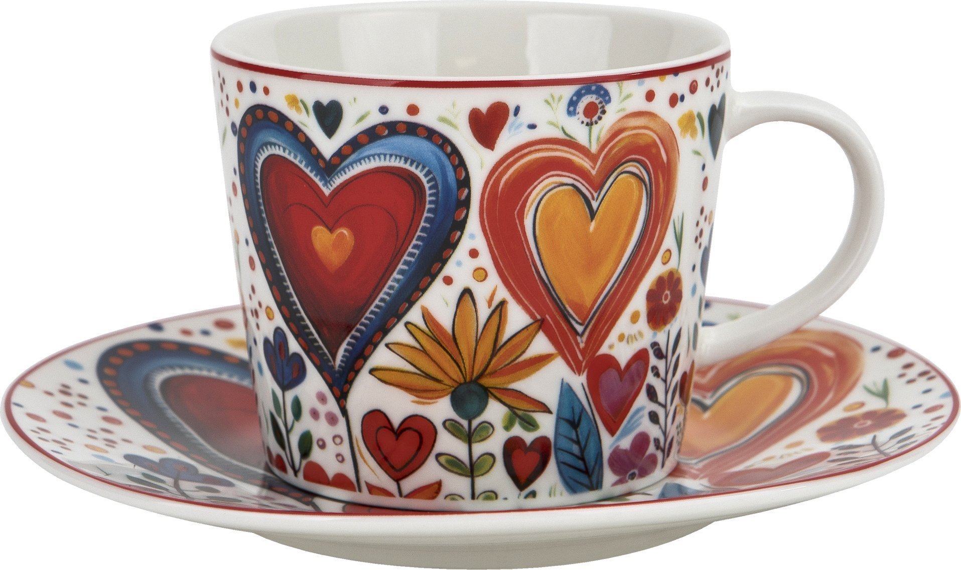 Filiżanka porcelanowa 220 ml + spodek Kolorowe Serca 2