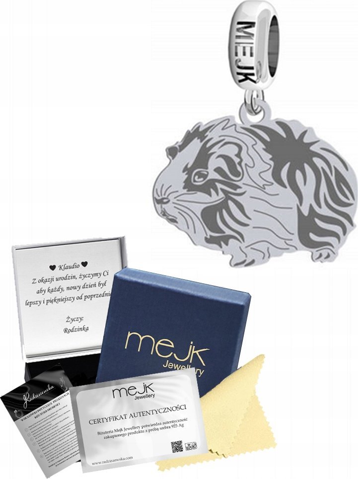 Radziszewska Jewellery Charms Srebrny Świnka Morska 925 Modułowy Zawieszka DEDYKACJA GRATIS