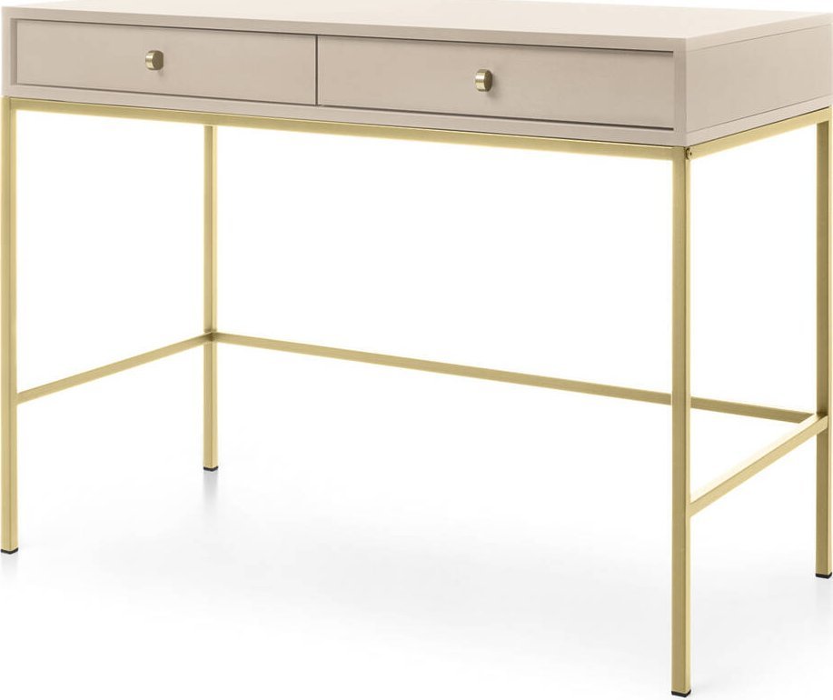 Ravio Stylowa toaletka Bari z dwoma szufladami beżowa + złote nóżki