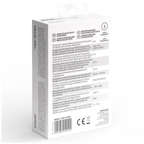 savio Słuchawki bezprzewodowe Bluetooth TWS-01 PRO