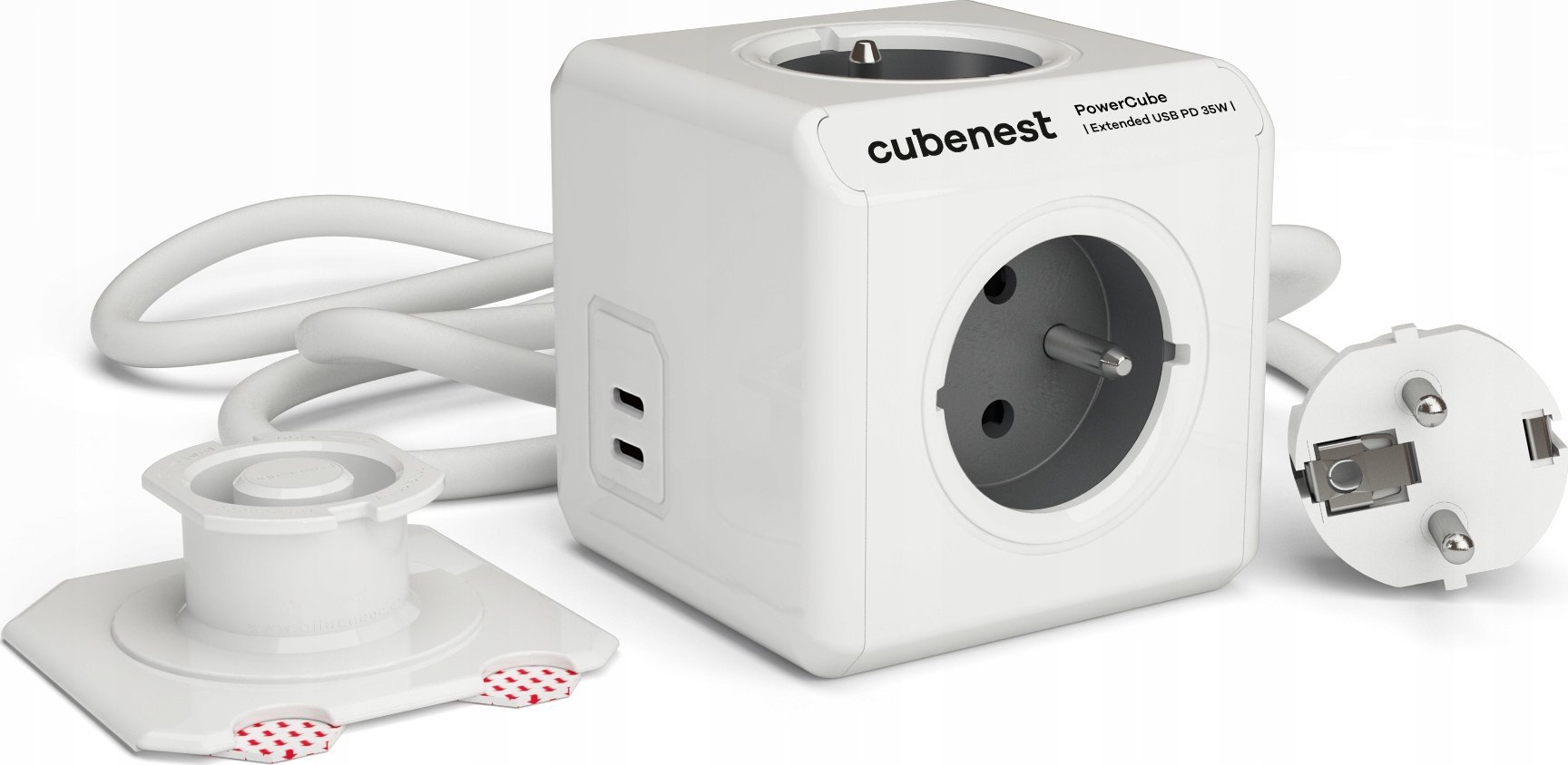 Listwa zasilająca CubeNest PowerCube Extended Usb C+C Pd 35 W 1,5 m szary (PC435GY)