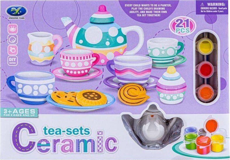 Porcelanowy Zestaw Do Malowania, Filiżanki, Imbryk, Farby + Akcesoria DIY 21 Elementów