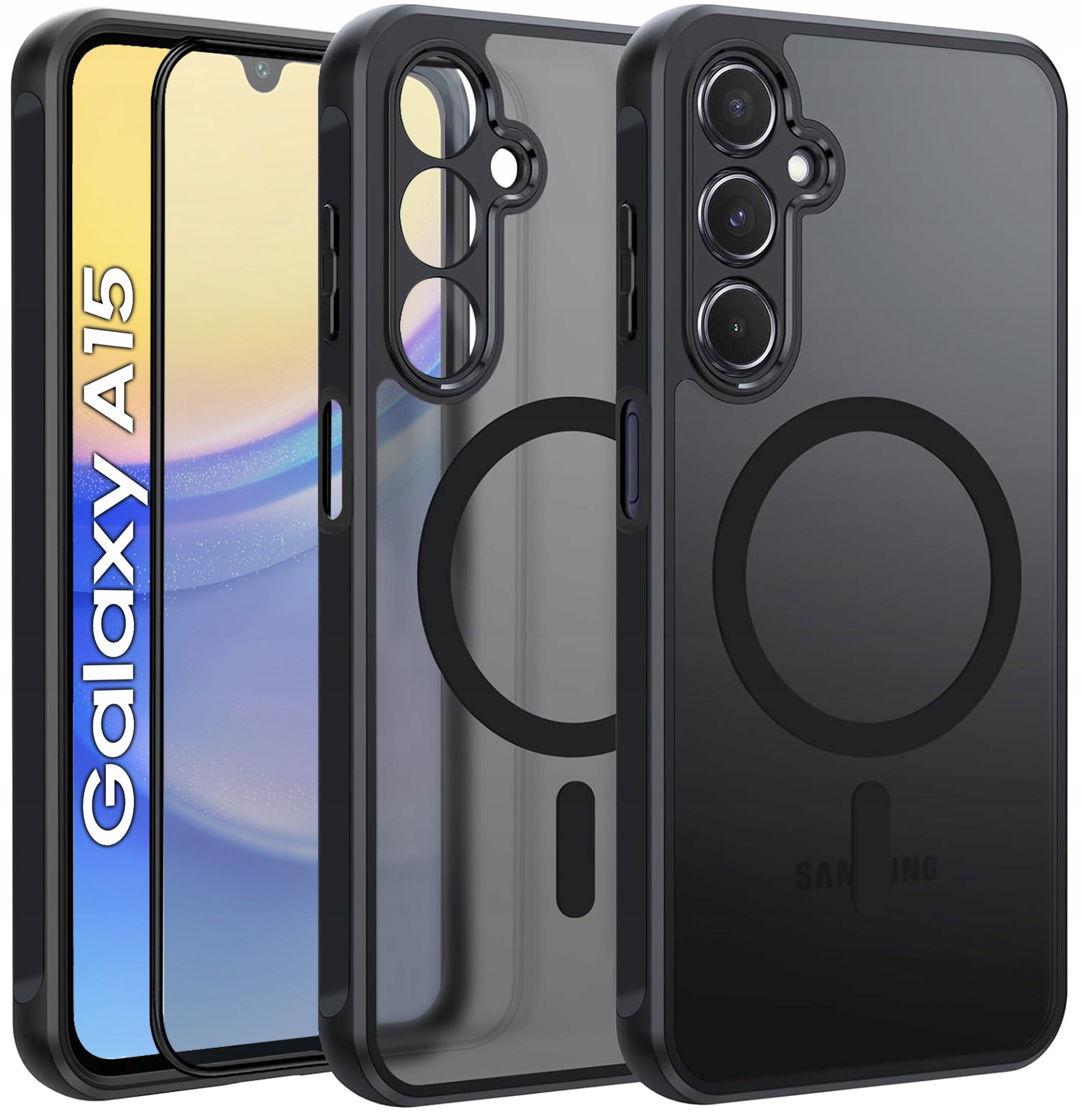 Etui do Samsung A15 do MagSafe MATT CASE WZMACNIANE 360 Szkło 5D PREMIUM