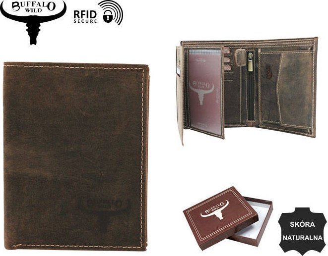 Buffalo Wild Pakowny portfel męski ze stylizowanej skóry naturalnej Buffalo Wild Nie dotyczy