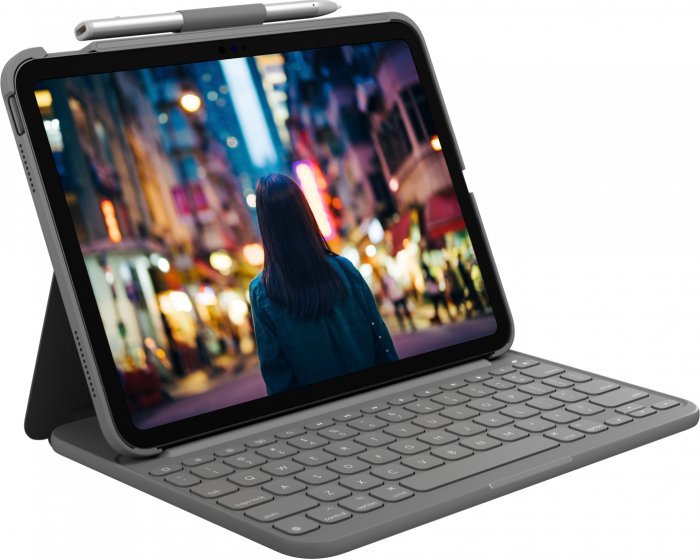 Logitech Logitech Slim Folio - Tastatur und Foliohulle - kabellos - Bluetooth LE - QWERTY - Nordisch (Danisch/Finnisch/Norwegisch/Schwedisch) - Oxford