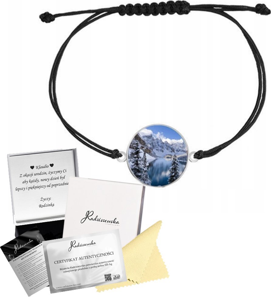 Radziszewska Jewellery Bransoletka Srebrna Góry Jezioro Prezent Sznurek Zdjęcie GRAWER GRATIS