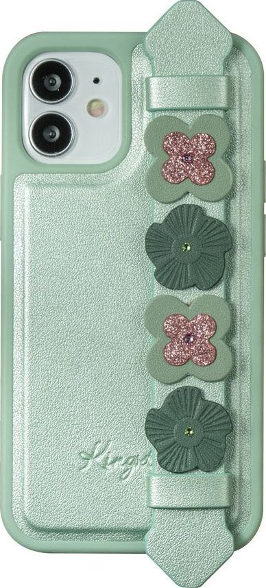 Kingxbar Sweet Series żelowe etui ozdobione oryginalnymi Kryształami Swarovskiego z podstawką iPhone 12 Pro / iPhone 12 zielony