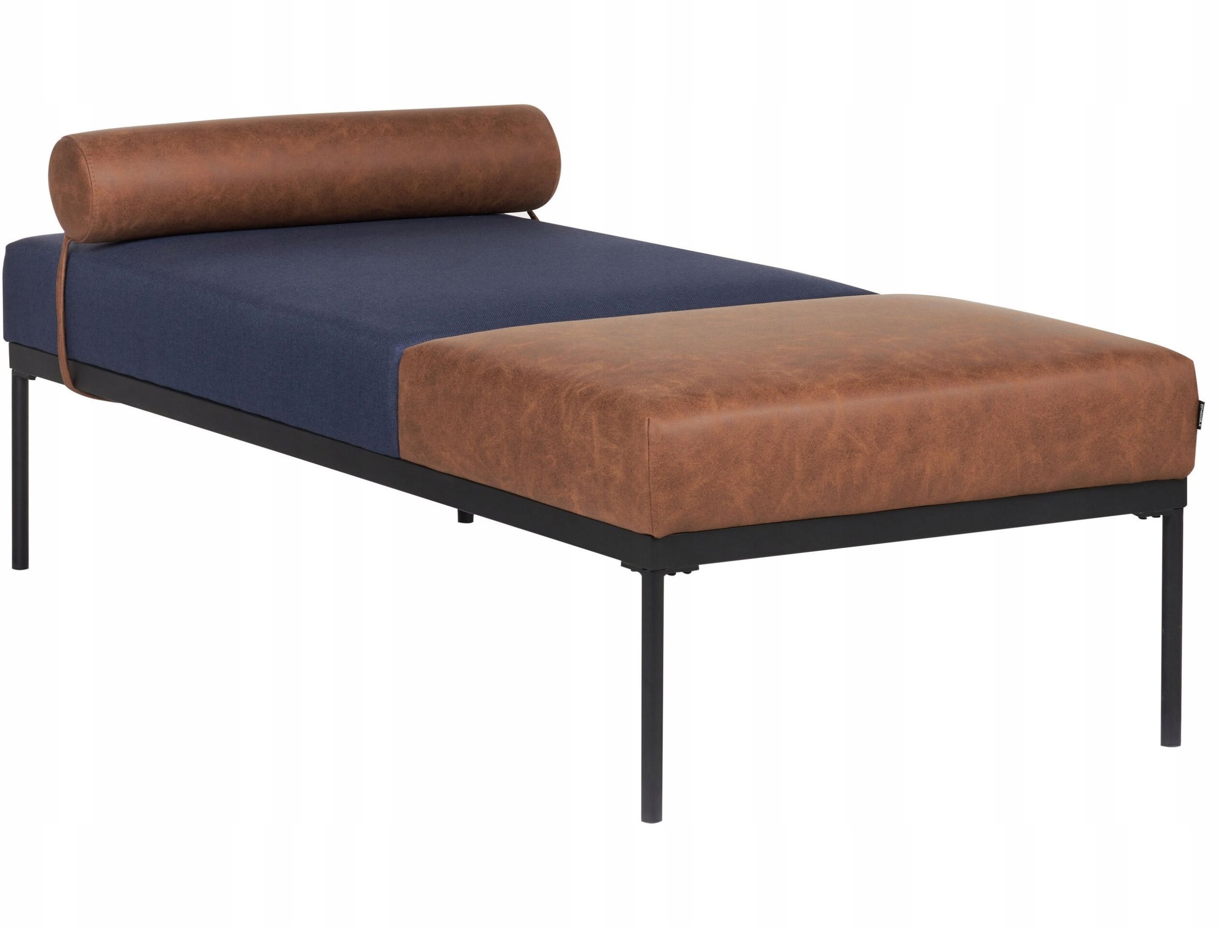 Beliani Szezlong len syntetyczny i ekoskóra ciemnoniebiesko-brązowy MALMOS