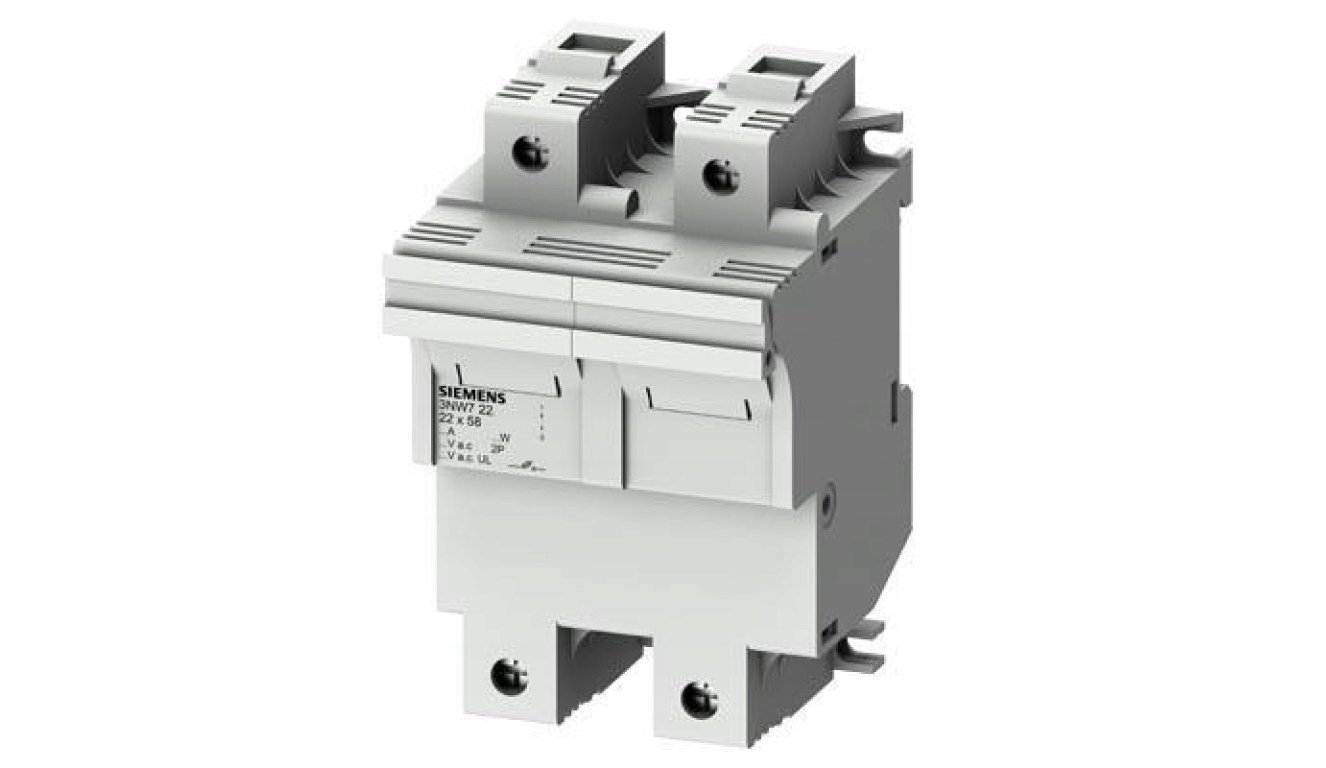 Podstawa bezpiecznikowa do wkładek cylindrycznych 22x58mm 100A 2-bieg. Na szynę DIN 3NW7221