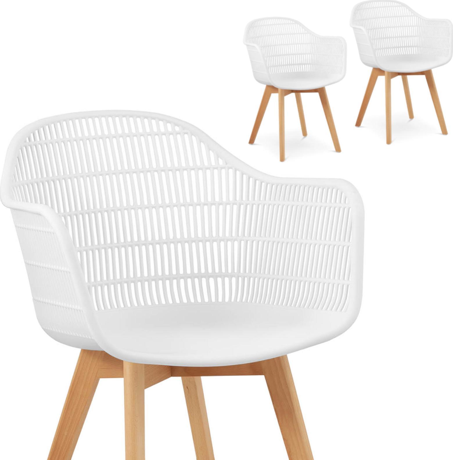 Fromm & Starck Krzesło kubełkowe skandynawskie z drewnianymi nogami nowoczesne maks. 150 kg 2 szt. BIAŁE Krzesło kubełkowe skandynawskie z drewnianymi