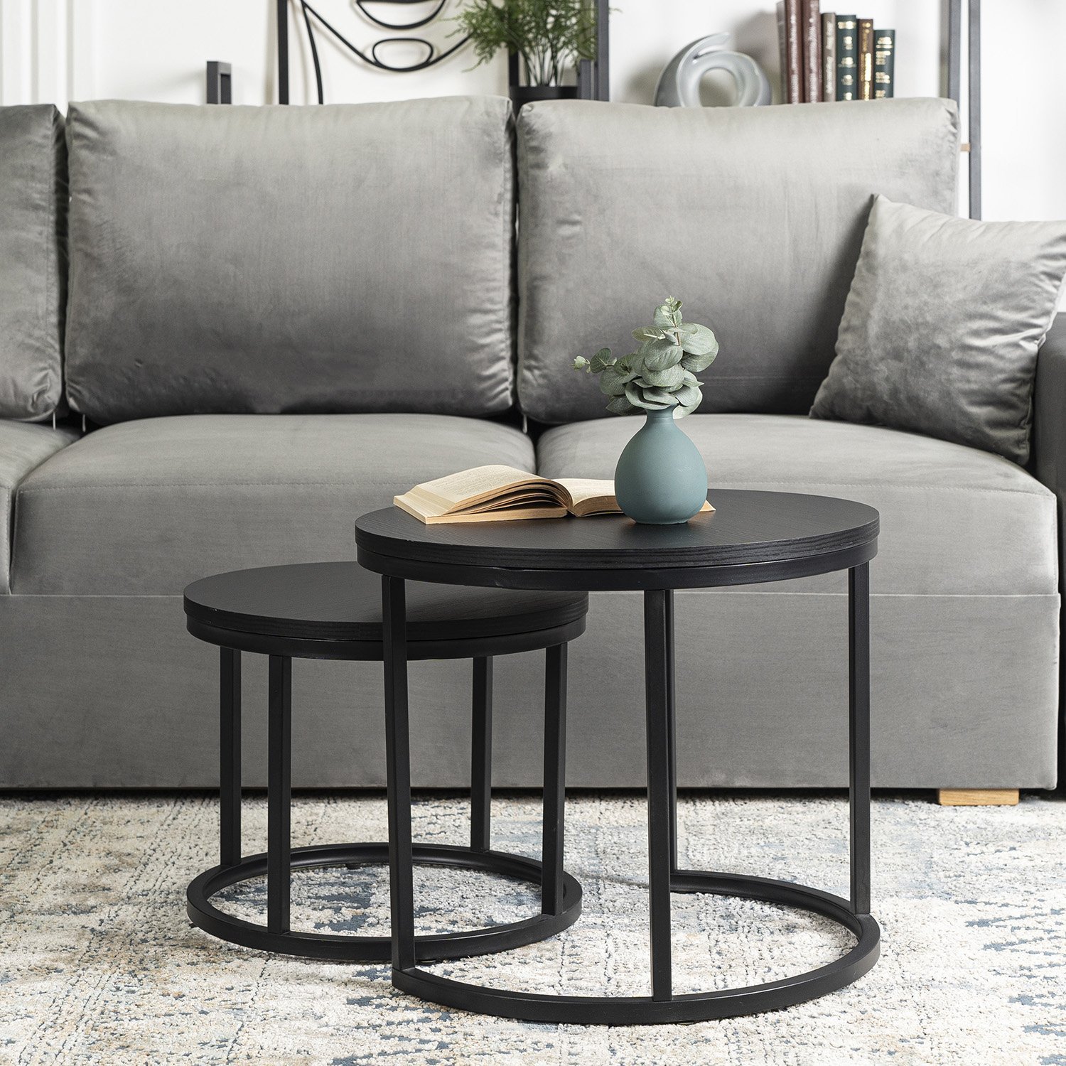 Mebel Elite Zestaw Stolików Kawowych MANU 43 cm/53 cm Czarny Nowoczesny Loft