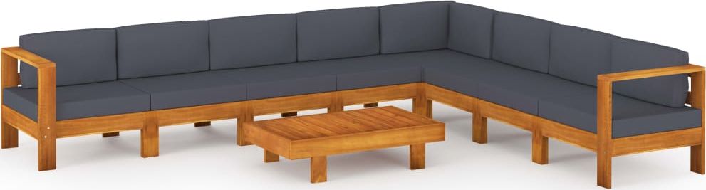 vidaXL 9-cz. zestaw mebli ogrodowych, ciemnoszare poduszki, akacja