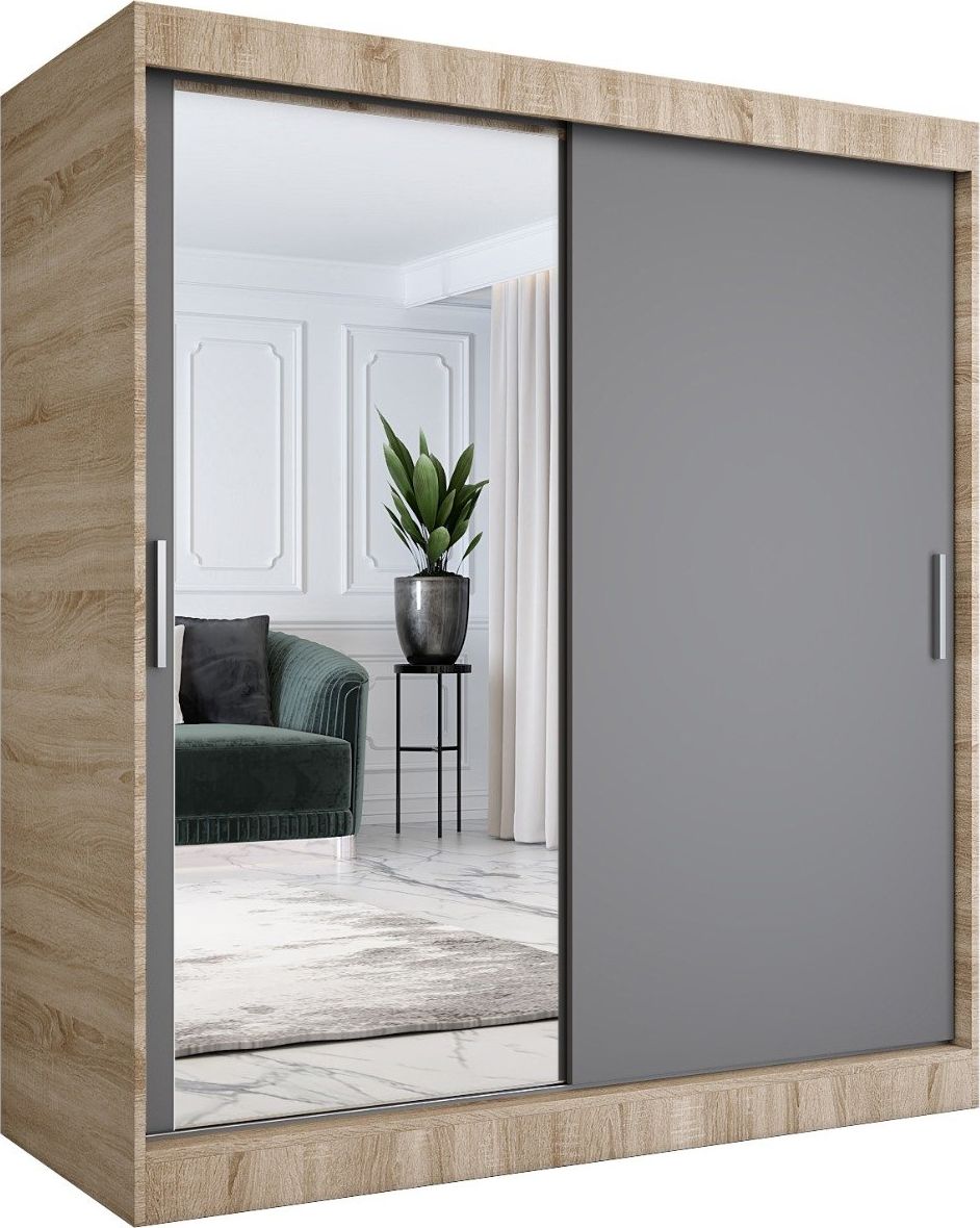 MKPOL Szafa przesuwna MODUO COMFORT 180 dąb sonoma/antracyt z lustrem po lewej